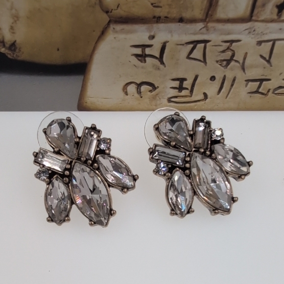 J. Crew Silver Crystal Cluster Earrings - Picture 1 of 6